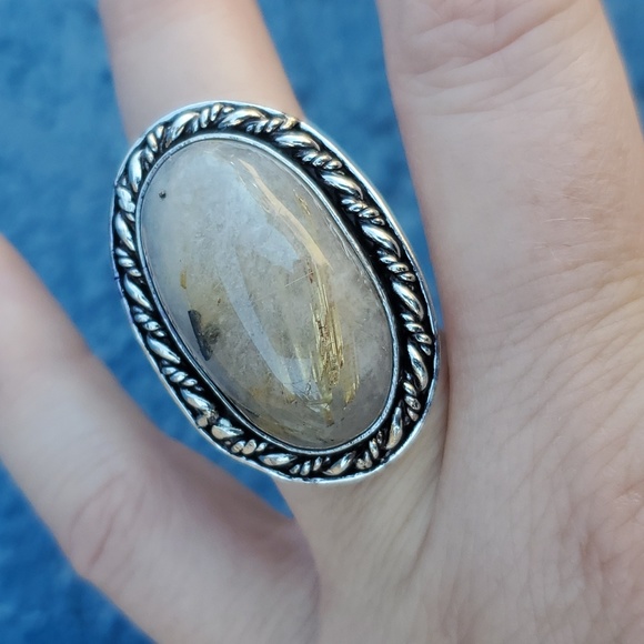 New Gold Rutilated Quartz 925 Silver Ring. - Picture 8 of 16